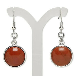 Handcrafted Natural Brecciated Jasper Gemstone Cabochon Silver Dangle Earrings